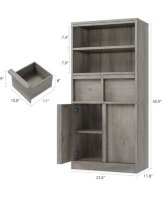 Tall Freestanding Bathroom Cabinet, 51" H, Doors & 2 Drawers, Organizer for Bathroom, Living Room, Kitchen & Pantry, Grey