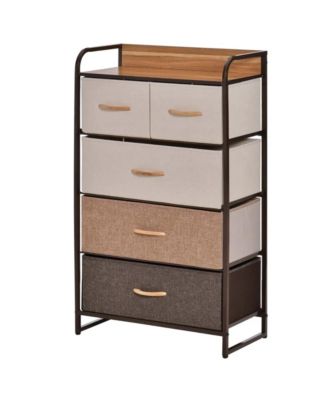 5-Drawer Dresser, Fabric Chest of Drawers, 4-Tier Storage Organizer with Foldable Drawers and Open Shelves for Bedroom and Living Room