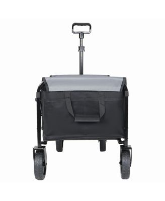 Convertible Folding 4-Wheel Wagon Cart - Heavy Duty Trolley with Bench Seat and Dog Leash, 360 lbs Capacity for Camping, Shopping