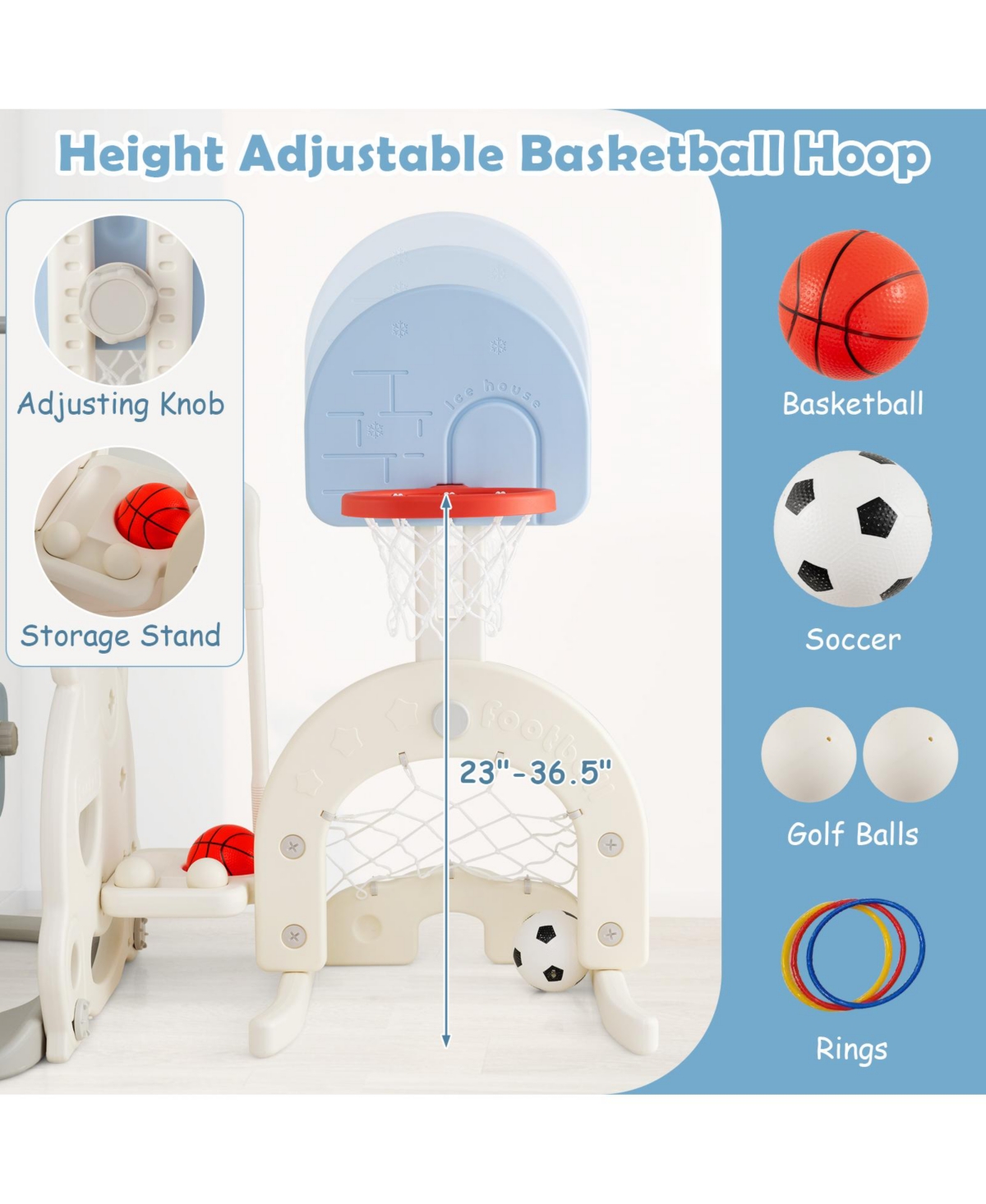 Mecale 7-in-1 Toddler Slide and Swing Set with Adjustable Swing & Basketball Hoop