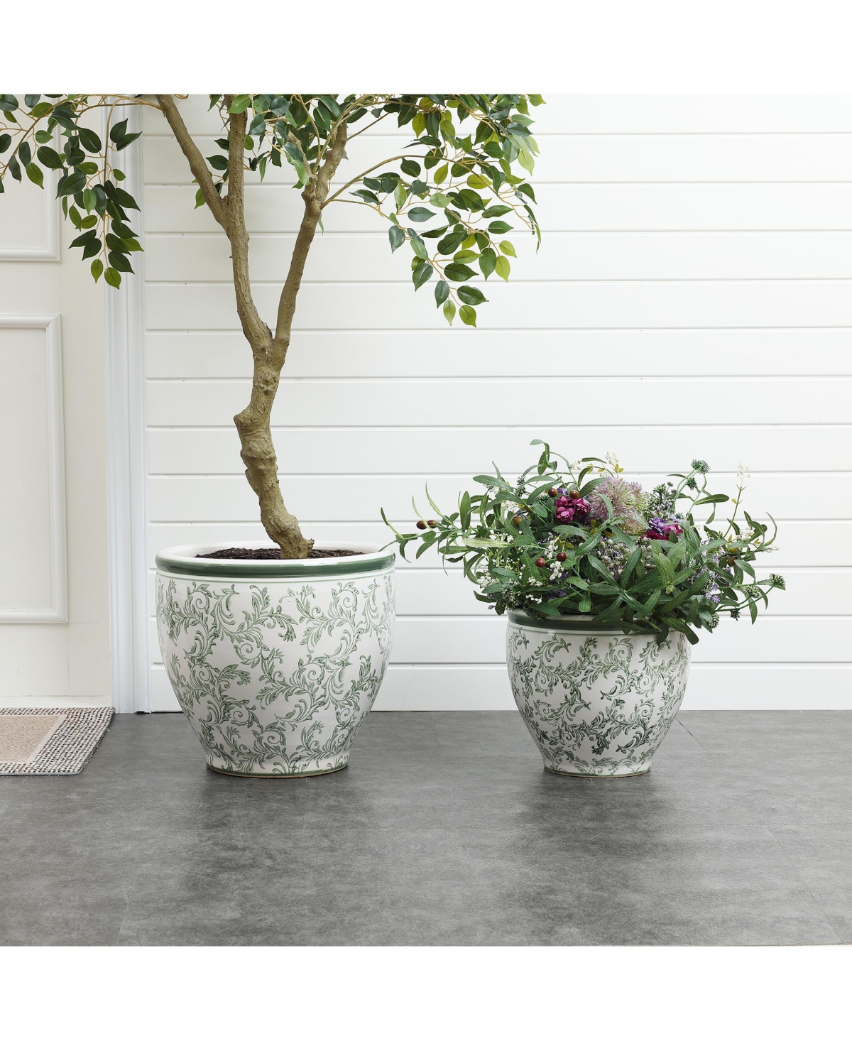 LuxenHome Paisley Ceramic Planter, 11.42" Round, Indoor & Outdoor Flower Pot