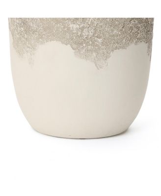 Antique Travertine 15.75" Round Planter, Tapered Pot for Indoor & Outdoor Use