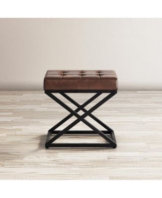 Global Archive Genuine Leather Distressed Ottoman Stool