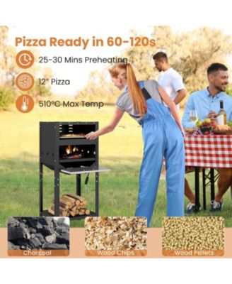 12" Outdoor Pizza Oven with Ash Tray & Wood Storage Compartment