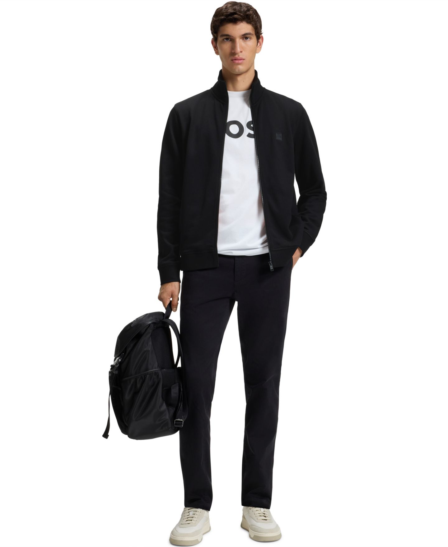 Мужская куртка Hugo Boss Cotton-Jersey Logo Badge, цвет: Чёрный — фото 4