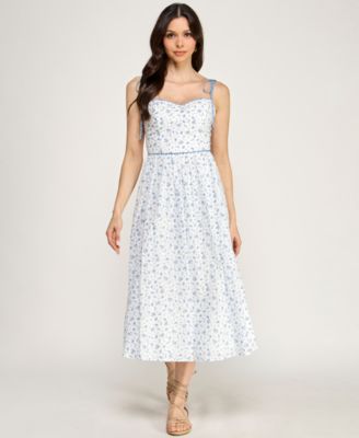 Juniors' Floral Sweetheart Neck Midi Dress