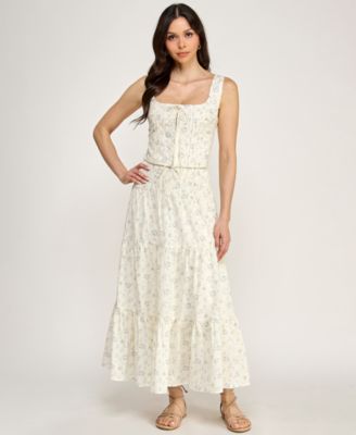 Juniors' Floral Sleeveless Top and Midi Skirt, 2-Piece Set