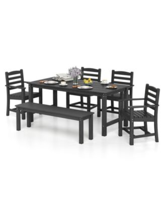 6 PCS Patio Dining Bench Set Outdoor HDPE Weather Resistant Table & Chairs Set