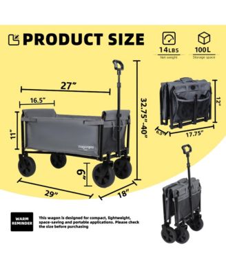 Convertible Folding 4-Wheel Wagon Cart - Heavy Duty Trolley with Bench Seat and Dog Leash, 360 lbs Capacity for Camping, Shopping