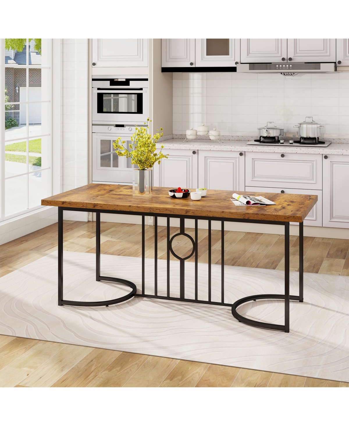 Sugift 71 Inch Large Dining Table for 6-8 People Rectangular Wood Kitchen Table-Rustic