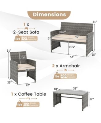 4PCS Patio Outdoor Conversation Set w/Seat Cushions & Tempered Glass Tabletop