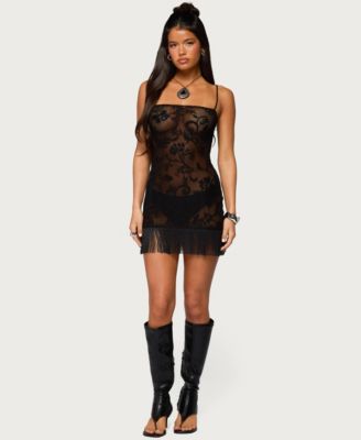 Women's Sophina Fringed Sheer Lace Mini Dress