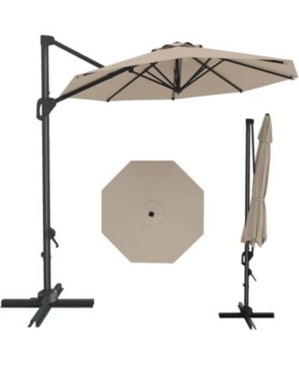 10 ft Cantilever Patio Umbrella with Base, 360  Rotation, Offset Market Sun Shade, Outdoor Deck & Garden, Brown