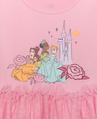 Girls' 2T-6X Princesses Crewneck Cap-Sleeve Dress