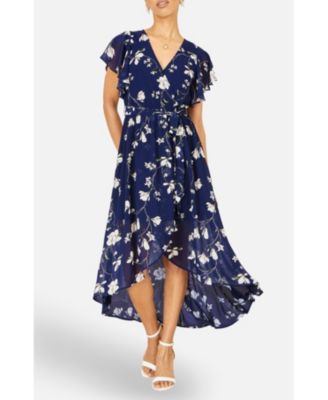 Women's Floral Frill Hem Wrap Midi Dress