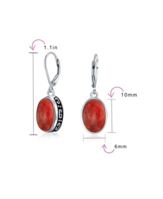 3.2CT Oval Natural Stone Drop Earrings Scroll Bezel Set Edge .925 Sterling Silver Lever-back