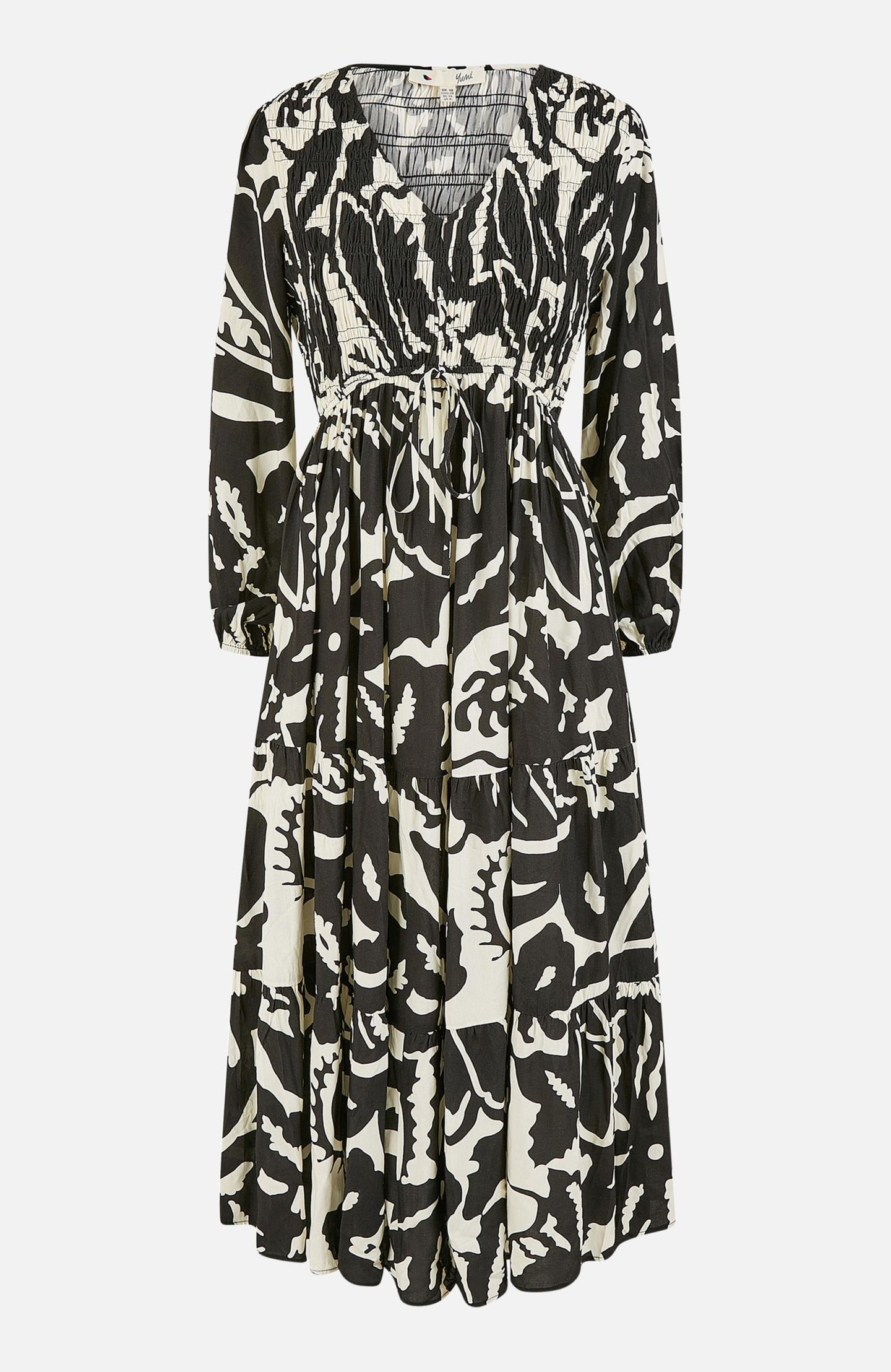 Женское платье Yumi Abstract Print Ruched V-Neck Midi, цвет: Чёрный — фото 4