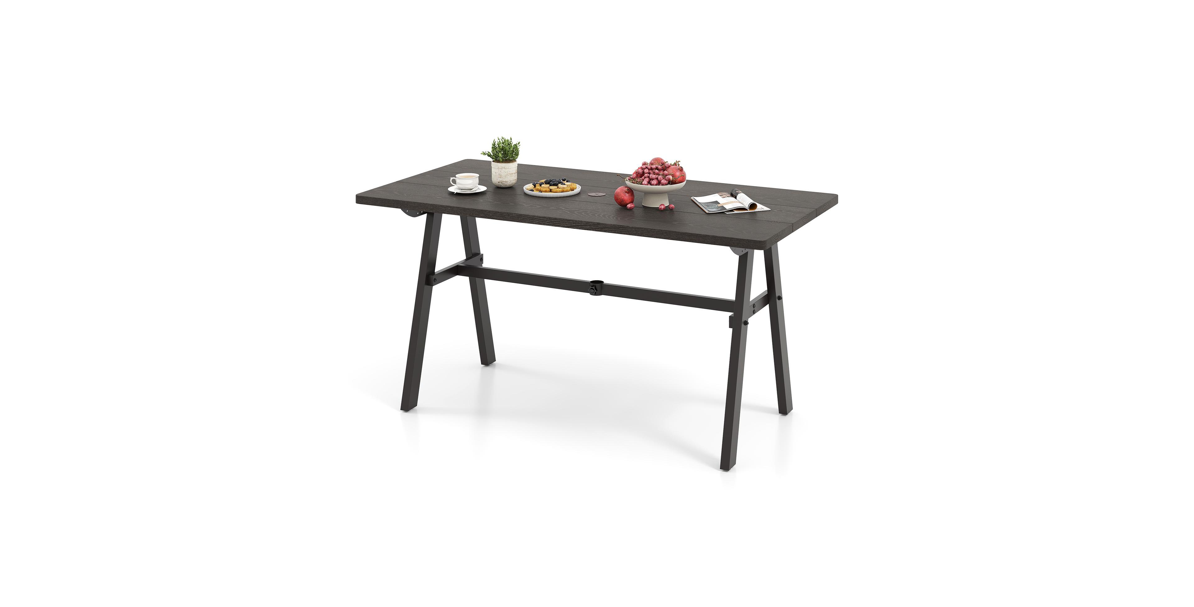 Gymax 59'' x 29.5'' Rectangle Rustproof Patio Dining Table w/ 1.93'' Umbrella Hole