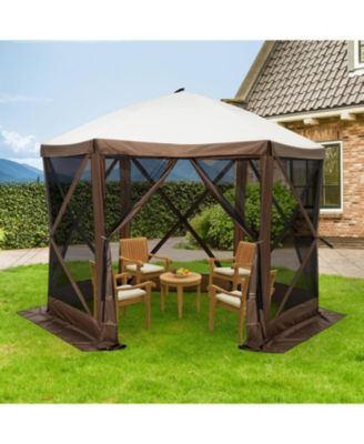 11.5x11.5 ft 6-Sided Pop-Up Gazebo Tent, Waterproof UV Screen, Portable Sun Shelter with Carry Bag & Stakes, Outdoor Party