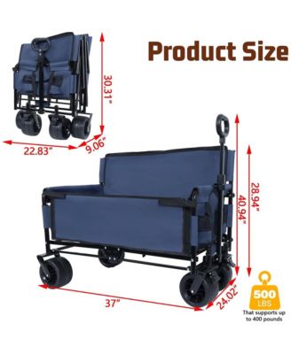 Convertible Folding Wagon Cart - Heavy-Duty Utility Wagon with Bench Seat, All-Terrain Wheels and Storage for Camping, Beach, Garden