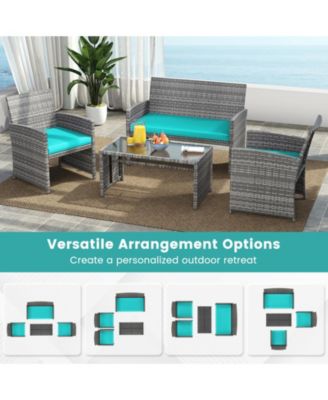 8PCS Patio Outdoor Conversation Set w/Seat Cushions & Tempered Glass Tabletop