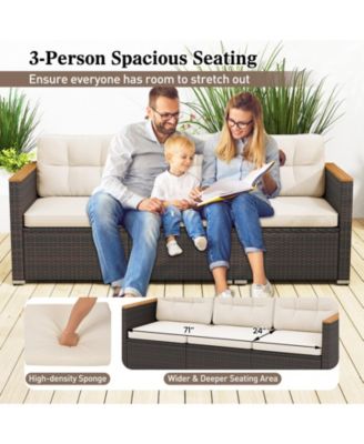 3-Seat Patio Couch Sofa PE Rattan Wicker Loveseat Furniture Set Outdoor