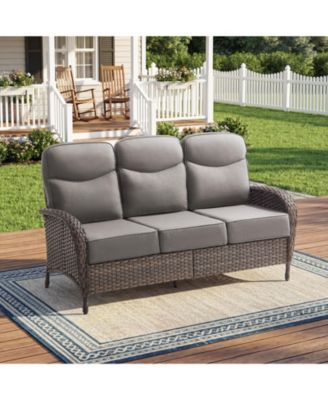 3-Seat Brown PE Wicker Outdoor Couch with Olefin Cushions