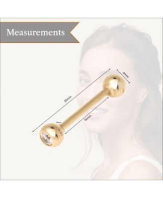 Solid 14k Gold 14G 5mm Bezel Cubic Zirconia Straight Barbell Internally Threaded Tongue Ring Body Piercing Ring