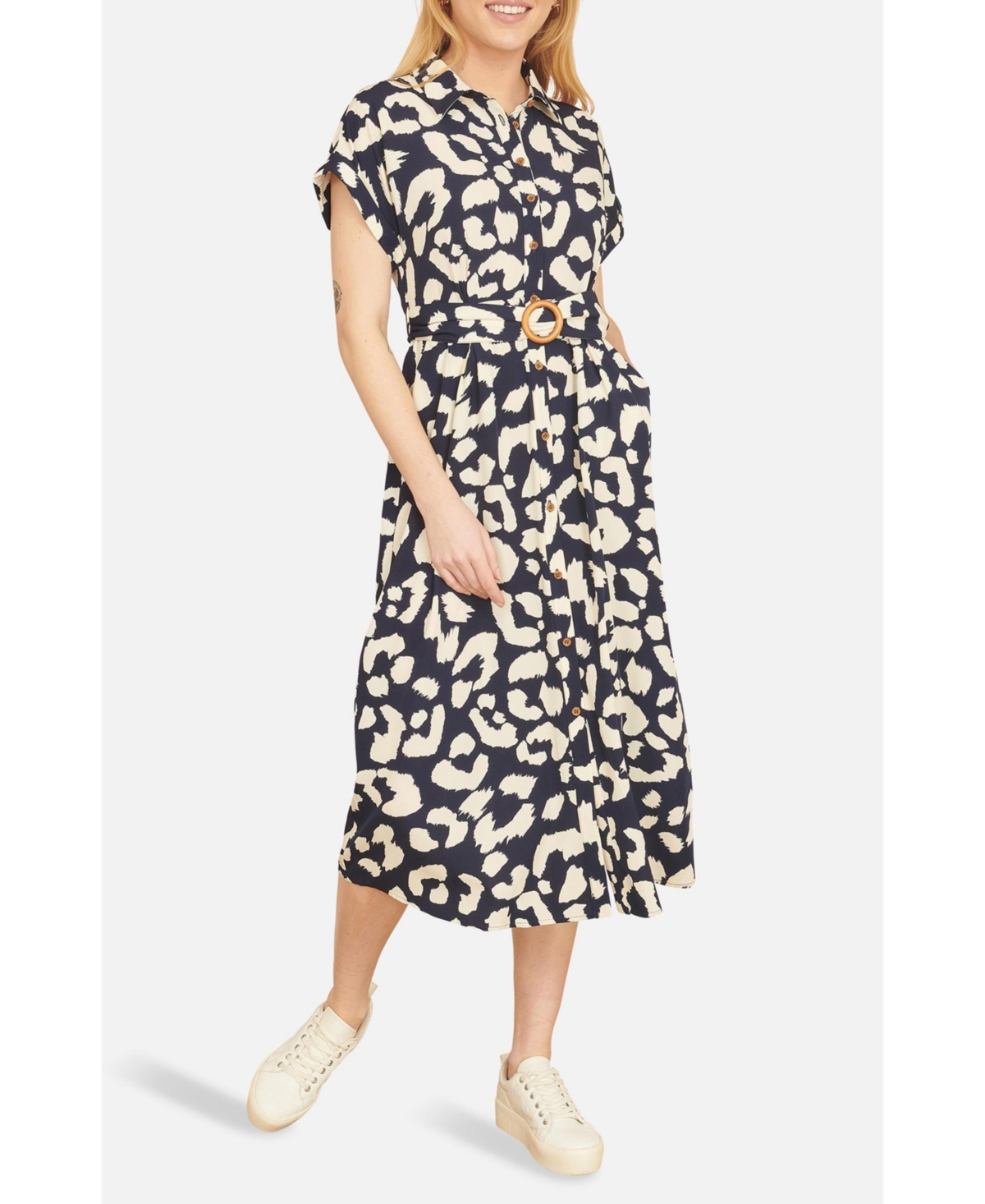 Yumi Women's Abstract Animal Print Relaxed Midi Dress