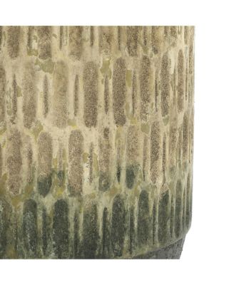 Old-World Brown with Green Bottom 16.5-Inch Tall Round Cement Planter