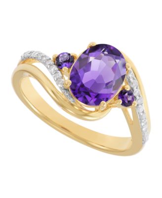 Amethyst (1/4 ct. t.w.) & Diamond (1/8 ct. t.w.) Ring in 14k Yellow Gold-Plated Sterling Silver