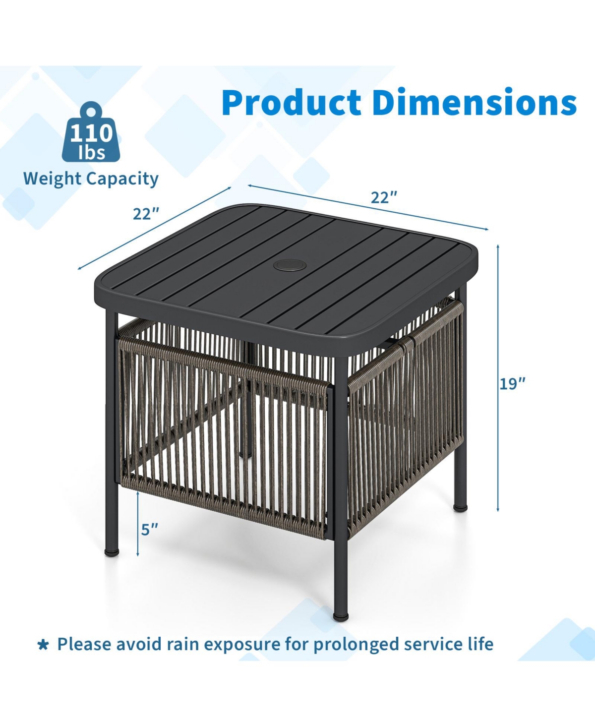 Gymax 2 Pcs Outdoor Pe Rattan Side Table with Umbrella Hole Square Patio End Table