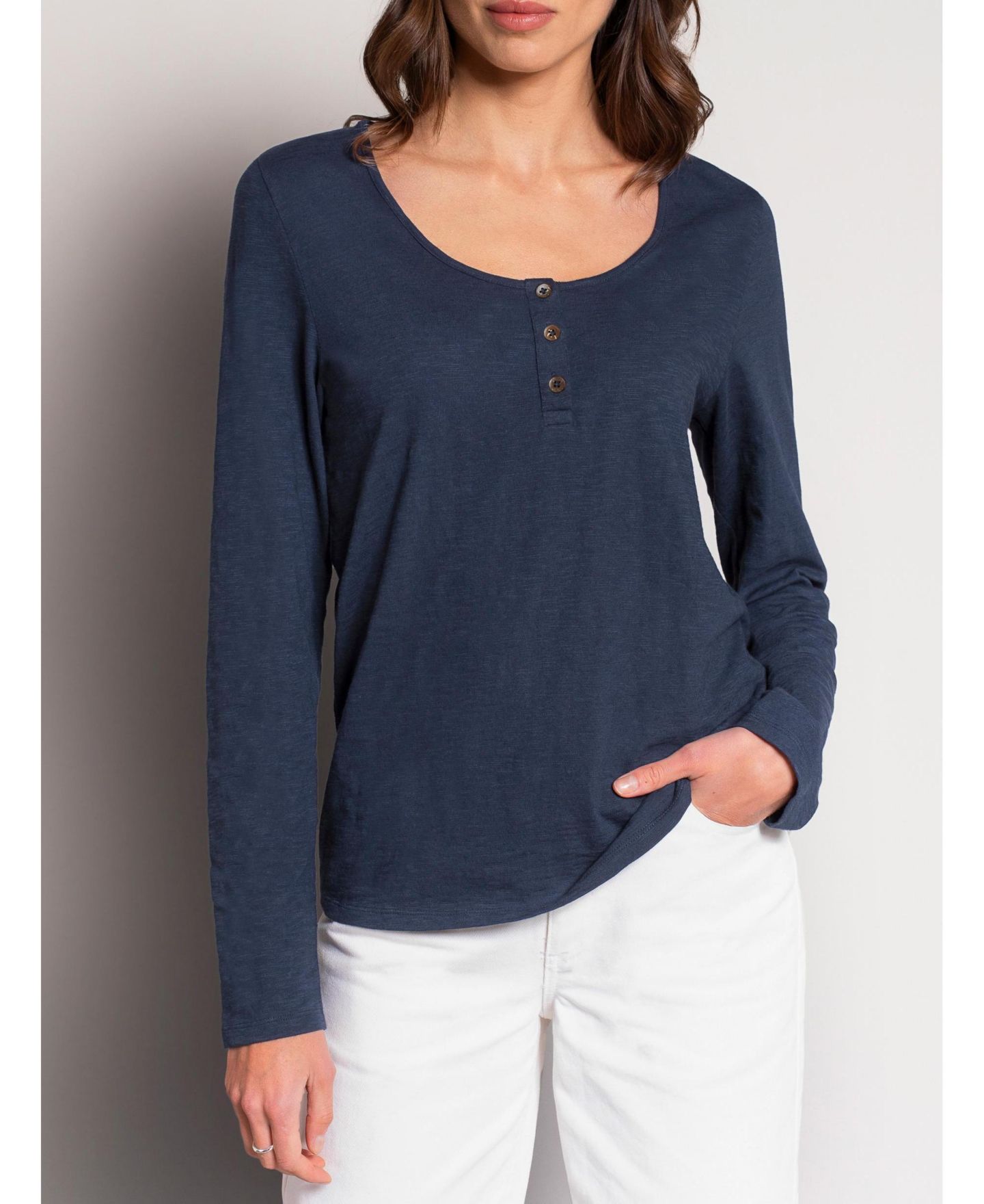Женский топ Celtic & Co. Slub Jersey Scoop Neck Henley, цвет: Тёмный тёмно-синий — фото 6