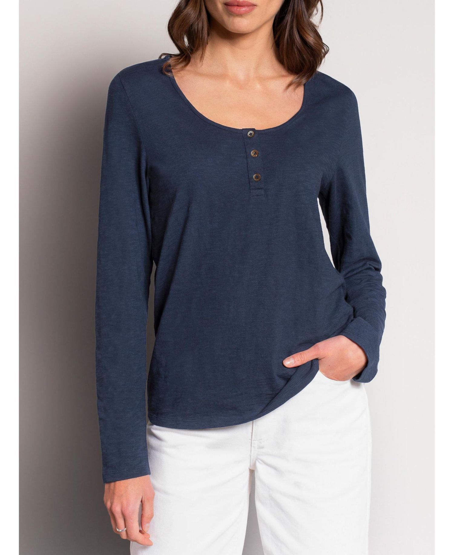 Women's Slub Jersey Scoop Neck Henley Top