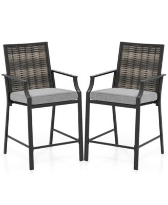 Patio Bar Stools Set of 2 w/ Armrest Fabric Seat & Heavy-Duty Metal Frame