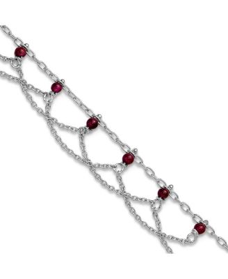925 Sterling Silver 10 Inch Rhodolite Garnet Beaded Draped Anklet