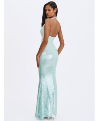 Women's Wendale Mint Sequin Plunging Mermaid Maxi Dress