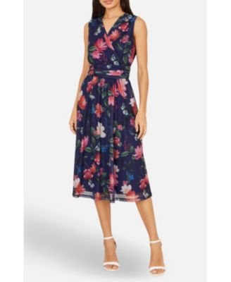 Women's Floral Print Mesh Stretch Midi Dress