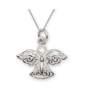 925 Sterling Silver 18 Inch 20mm Filigree Guardian Angel Charm Necklace