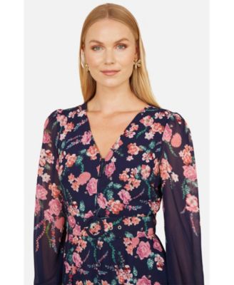 Women's Belted Floral Midi Dress