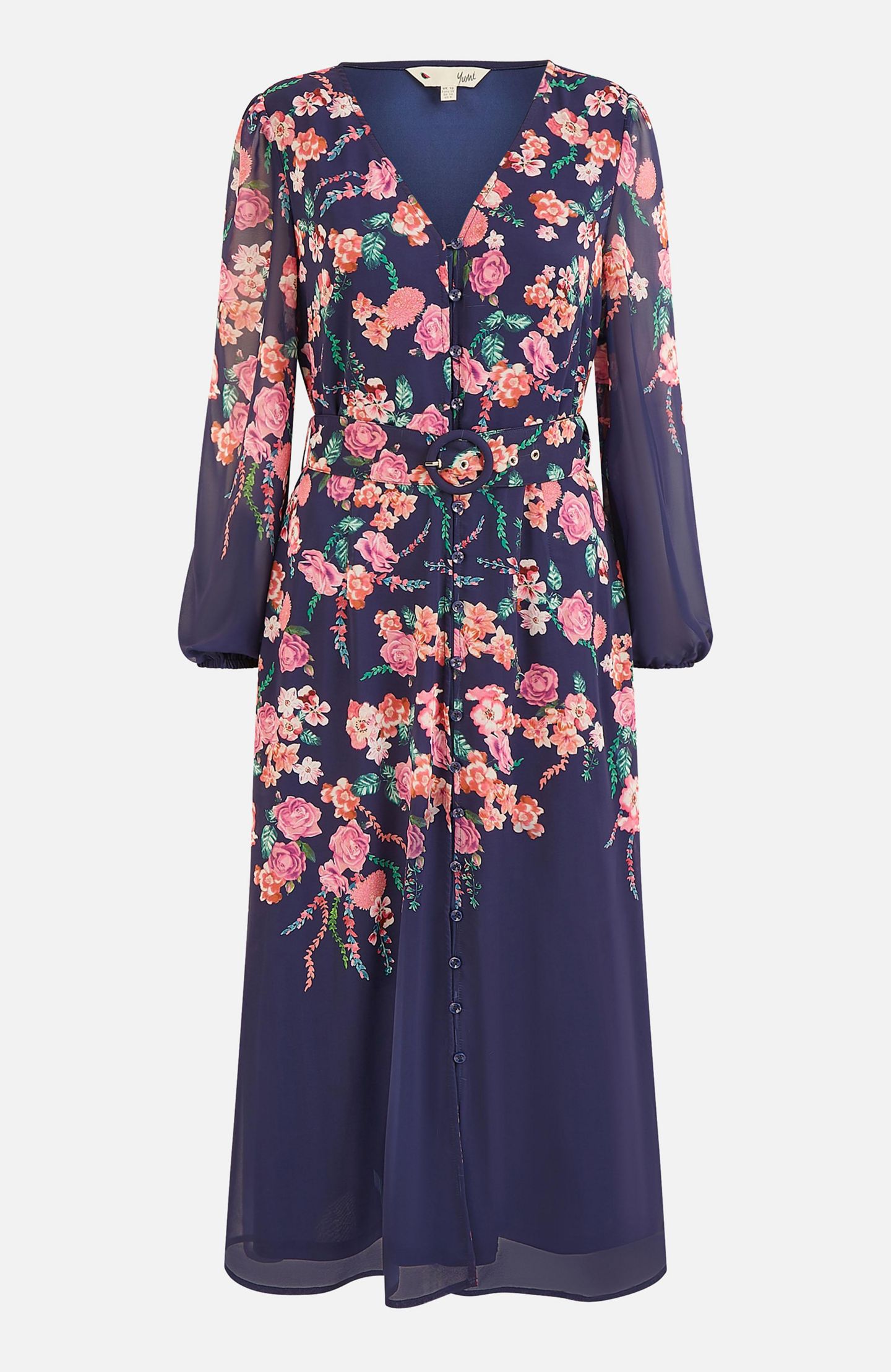 Женское платье Yumi Belted Floral Midi, цвет: Тёмно-синий — фото 7