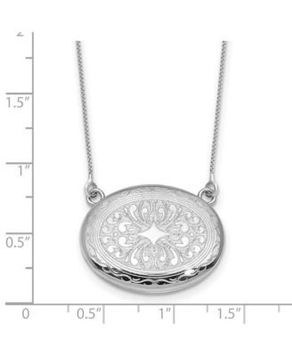 925 Sterling Silver Rhodium Plated 18+2 Inch Sideways Etched Locket Necklace 26.15mm Wide Locket Necklace