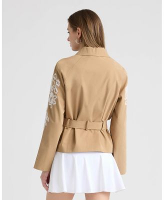 Women's Cropped Trench Coat with Embroideries