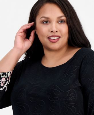 Plus Size Border-Print Jacquard Knit Top, Macy's Exclusive