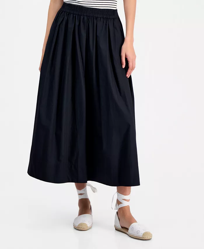 Women's Pull-On Cotton Poplin Midi Skirt - thumbnail 9