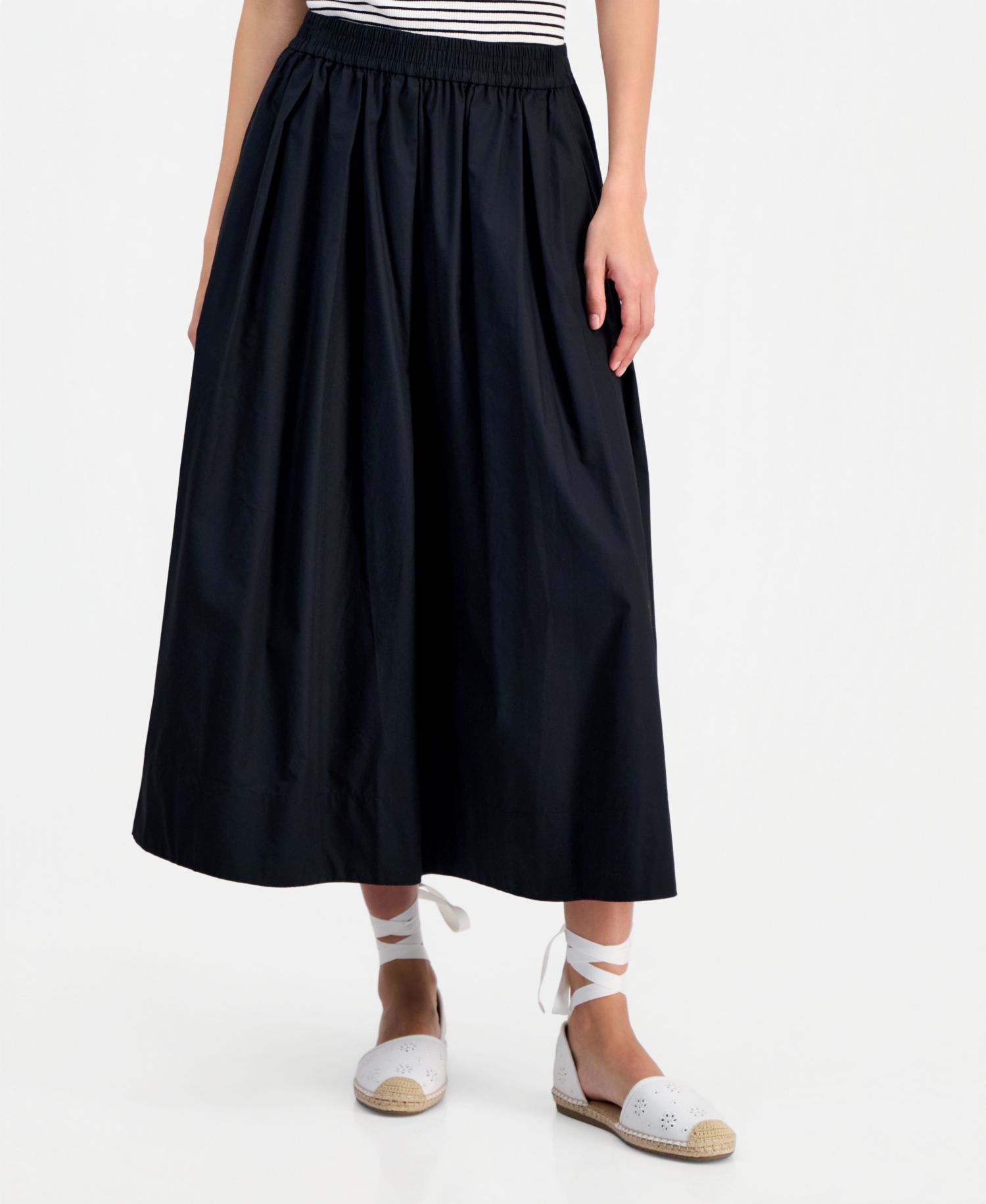Women's Pull-On Cotton Poplin Midi Skirt
