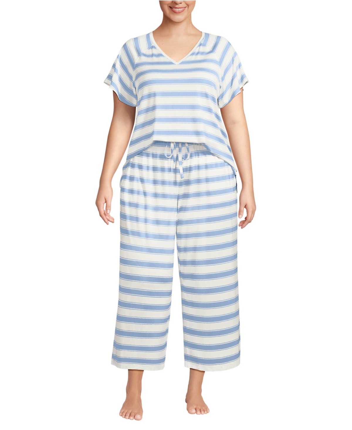 Lands' End Plus Cooling Pajama Set - Short Sleeve Top and Crop Pants