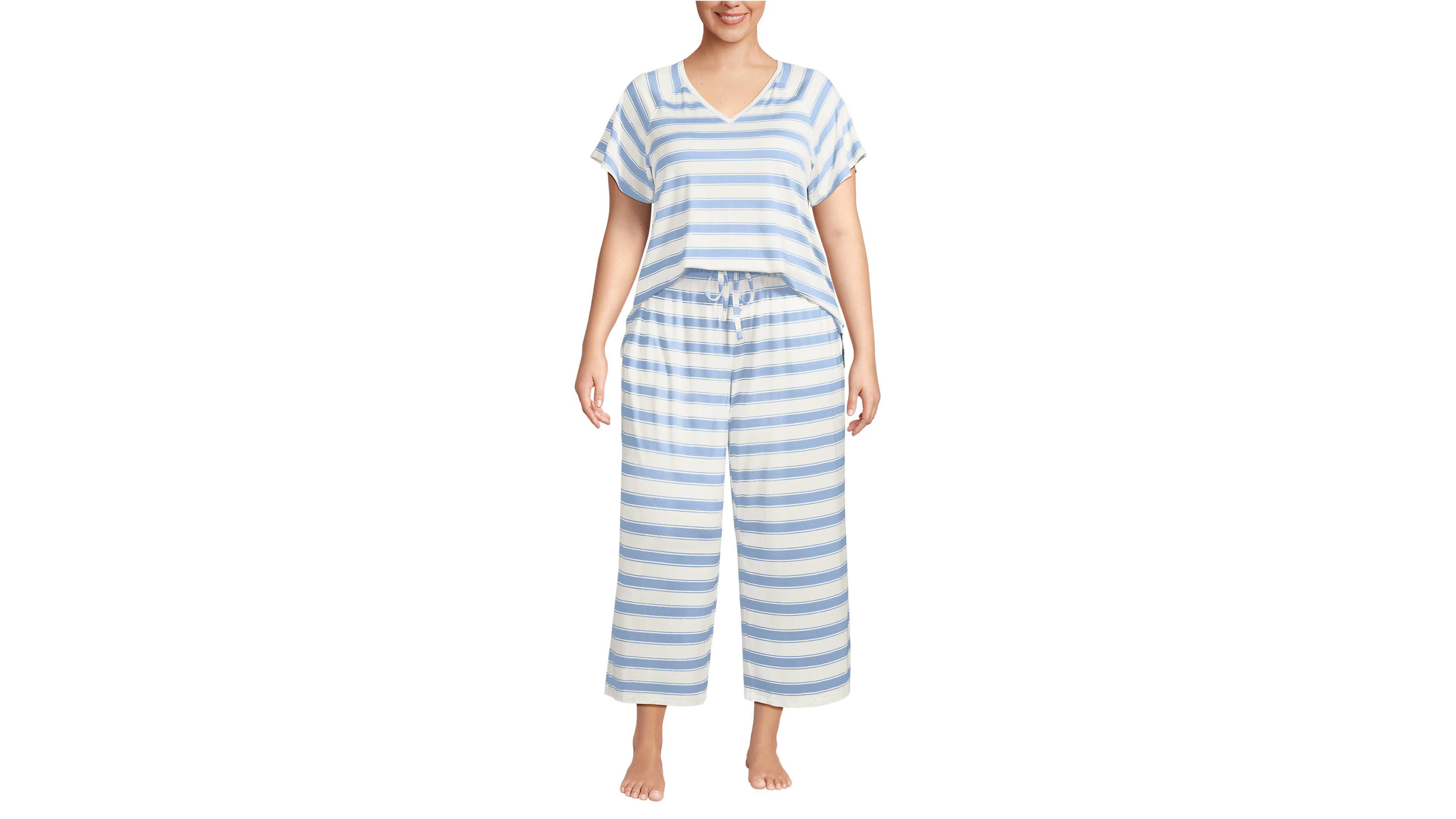 Lands' End Plus Cooling Pajama Set - Short Sleeve Top and Crop Pants