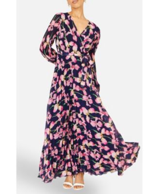 Women's Orchid Floral Pleated Wrap Maxi Dress