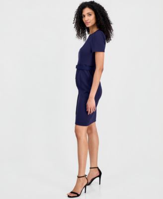 Women's Belted Puff-Sleeve Sheath Dress